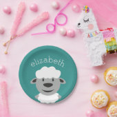 かわいい漫画のファームヒツジ – ティール(緑がかった色)とグレー ペーパープレート (パーティー)