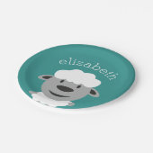 かわいい漫画のファームヒツジ – ティール(緑がかった色)とグレー ペーパープレート (アングル)