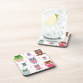 かわいい漫画のフクロウおよびピンクの点のコースター コースター (右側)