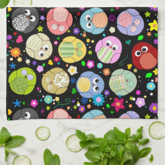 かわいい漫画のフクロウおよび花のデザイン キッチンタオル