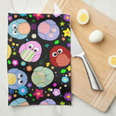 かわいい漫画のフクロウおよび花のデザイン キッチンタオル (四つ折り)