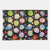 かわいい漫画のフクロウおよび花のデザイン キッチンタオル (横)