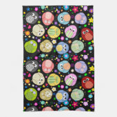 かわいい漫画のフクロウおよび花のデザイン キッチンタオル (縦)