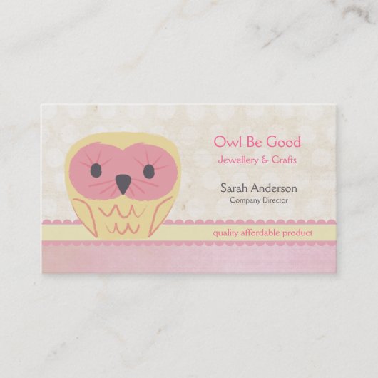 かわいい漫画のフクロウのぼろぼろのシックなピンクの名刺 名刺 (正面)