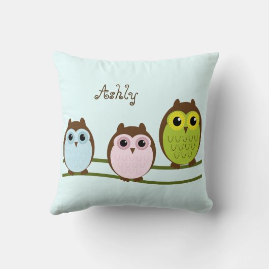 かわいい漫画のフクロウのパーソナライズな装飾用クッション クッション (裏面)