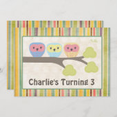 かわいい漫画のフクロウの誕生会のレトロの招待状 招待状 (正面/裏面)