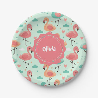 かわいい漫画のフラミンゴのパターン ペーパープレート