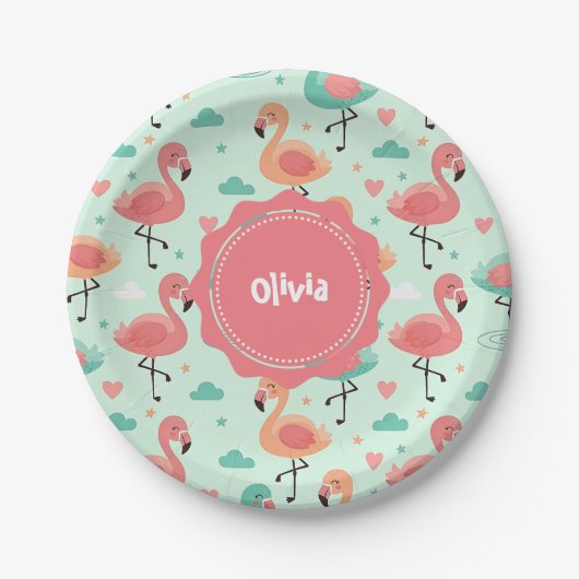 かわいい漫画のフラミンゴのパターン ペーパープレート (正面)