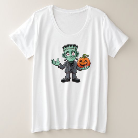 かわいい漫画のフランケンシュタインの怪物 プラスサイズTシャツ (デザイン正面)