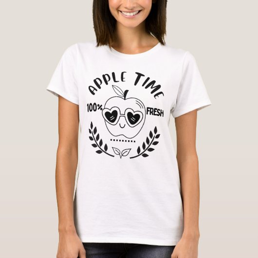 かわいい漫画のフルーツTシャツのデザインApple Time Tシャツ (正面)