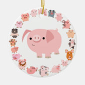 かわいい漫画のブタの曼荼羅のオーナメント セラミックオーナメント (正面)