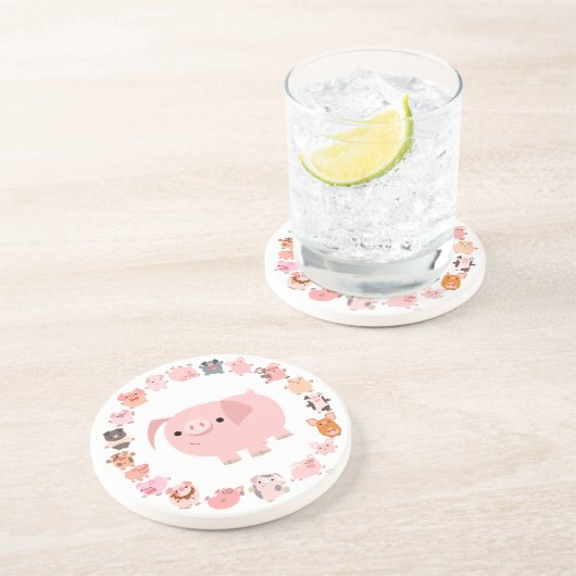 かわいい漫画のブタの曼荼羅のコースター コースター (側面)