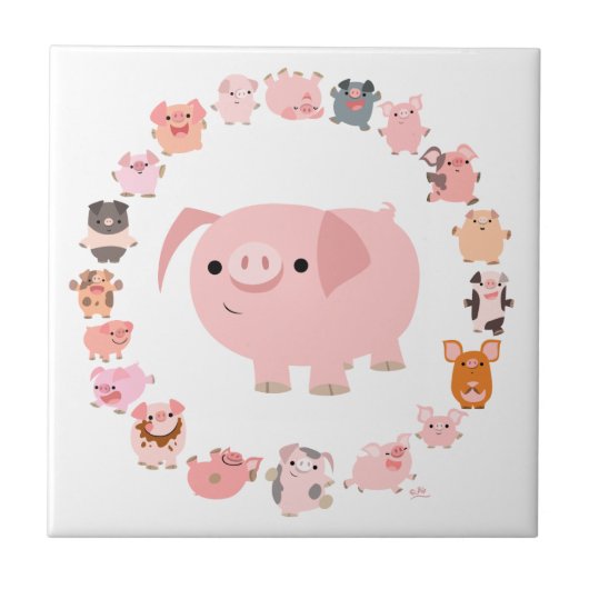 かわいい漫画のブタの曼荼羅のタイル タイル (正面)