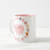 かわいい漫画のブタの曼荼羅のマグ ツートーンマグカップ (正面左)