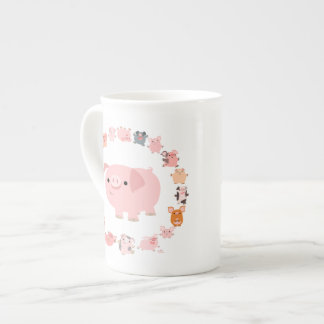 かわいい漫画のブタの曼荼羅の骨灰磁器のマグ ボーンチャイナマグカップ