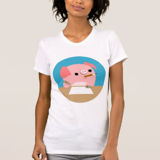 かわいい漫画のブタの"作家のブロック"の女性のTシャツ Tシャツ