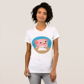 かわいい漫画のブタの"作家のブロック"の女性のTシャツ Tシャツ (正面フル)