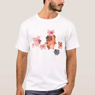 かわいい漫画のブタ家族の子供のTシャツ Tシャツ