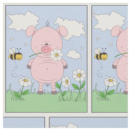 かわいい漫画のブタ ファブリック (クローズアップ)