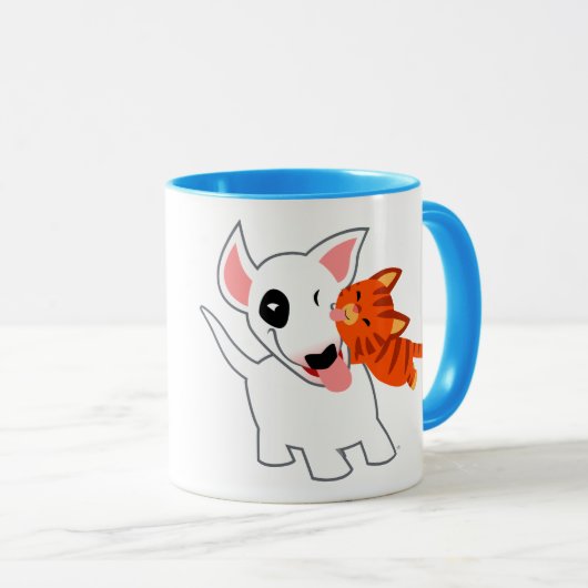かわいい漫画のブルテリアおよび子ネコのマグ マグカップ (正面右)