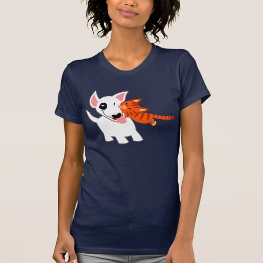 かわいい漫画のブルテリアおよび子ネコの女性のTシャツ Tシャツ (正面)