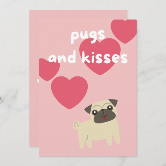 かわいい漫画のプグ犬の子供のバレンタインデー シーズンカード (正面/裏面)