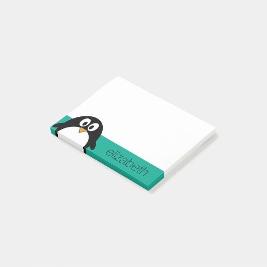 かわいい漫画のペンギンのエメラルドおよび黒 ポストイット (アングル)