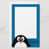 かわいい漫画のペンギンの青の背景 便箋 (正面/裏面)