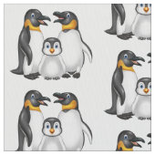 かわいい漫画のペンギンファミリー ファブリック (クローズアップ)