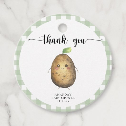 かわいい漫画のポテトベイビー感謝していシャワーあなた フェイバータグ (正面)