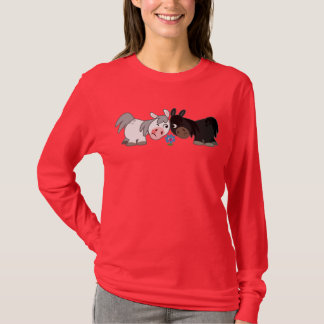 かわいい漫画のポニー対決女性Tシャツ Tシャツ