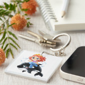 かわいい漫画のマーメイドとorca Tシャツ キーホルダー (正面右)