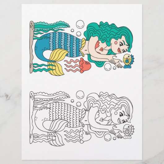 かわいい漫画のマーメイドカラーリングページ チラシ (正面)
