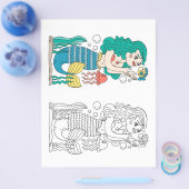 かわいい漫画のマーメイドカラーリングページ チラシ (シングル)