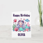 かわいい漫画のマーメイドパーソナライズされた誕生日 カード (正面)