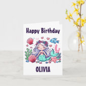 かわいい漫画のマーメイドパーソナライズされた誕生日 カード (黄色い花)