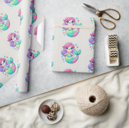 かわいい漫画のマーメイドラップ紙|キッズギフトラップ ラッピングペーパー