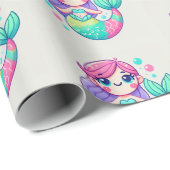 かわいい漫画のマーメイドラップ紙|キッズギフトラップ ラッピングペーパー (ロールコーナー)