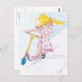 かわいい漫画のミニスクーターの少女 ミニスクーター ポストカード (正面/裏面)