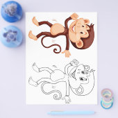 かわいい漫画のモンキーカラーリングページ チラシ (シングル)