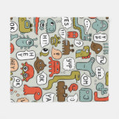 かわいい漫画のモンスターとシームレスな背景 フリースブランケット (正面(横))