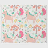 かわいい漫画のユニコーンと鳥のパターン ラッピングペーパー (フラット)