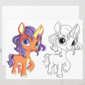 かわいい漫画のユニコーンぬりえページ (正面/裏面)