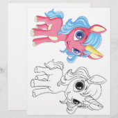 かわいい漫画のユニコーンのぬりえページ (正面/裏面)