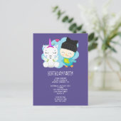 かわいい漫画のユニコーン&バーディー誕生日 ポストカード (スタンド正面)