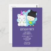 かわいい漫画のユニコーン&バーディー誕生日 ポストカード (正面/裏面)