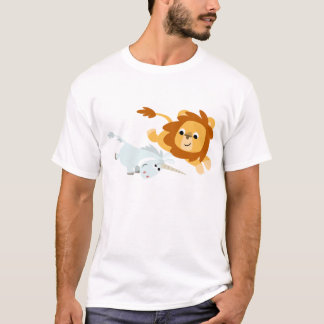 かわいい漫画のライオンおよびユニコーンの子供のTシャツ Tシャツ