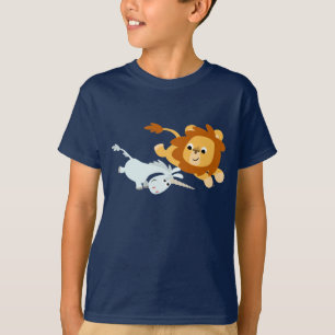 かわいい漫画のライオンおよびユニコーンの子供のTシャツ Tシャツ