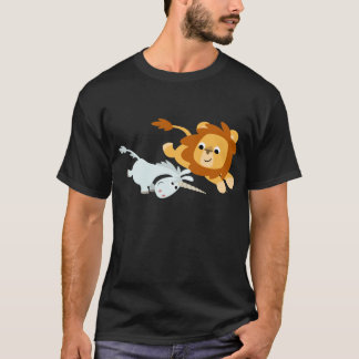 かわいい漫画のライオンおよびユニコーンのTシャツ Tシャツ