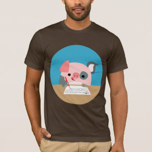かわいい漫画のライティングピッグTシャツ Tシャツ
